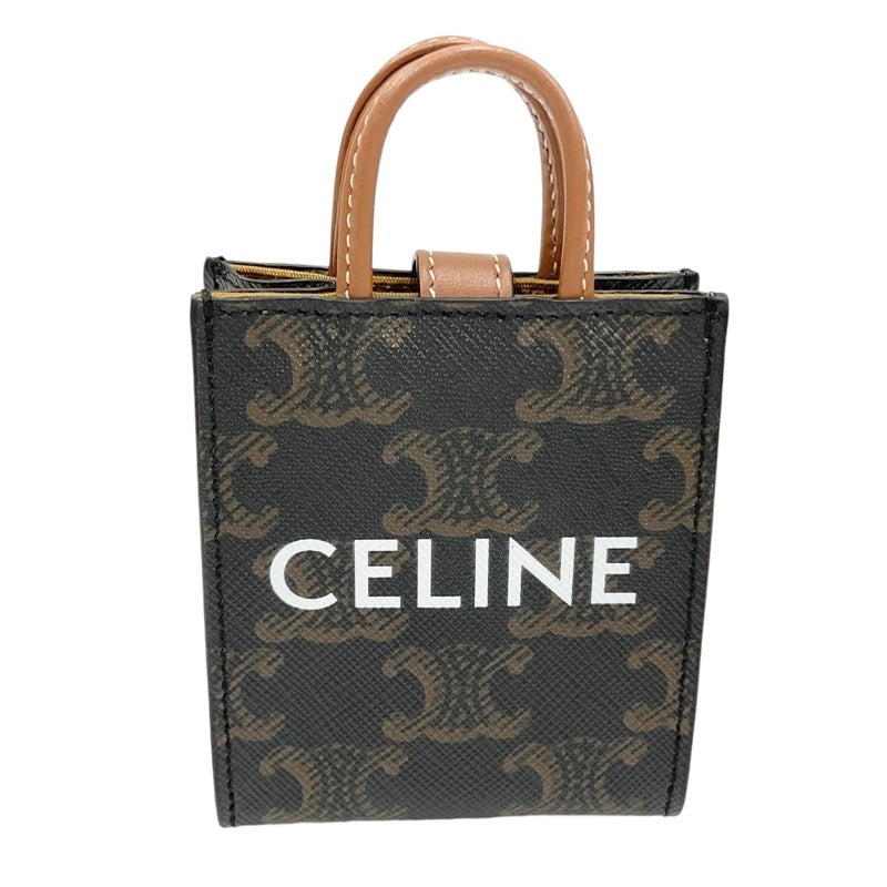 CELINE Charm Brown White Gold Triomphe Canvas Logo Micro Vertical Cocktail