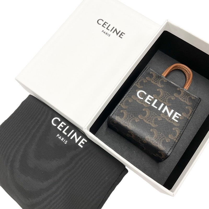 CELINE Charm Brown White Gold Triomphe Canvas Logo Micro Vertical Cocktail