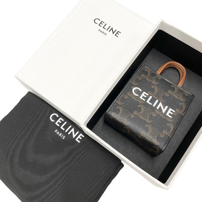 セリーヌ CELINE チャーム ブラウン ホワイト ゴールド トリオンフキャンバス ロゴ マイクロ バーティカル カバ