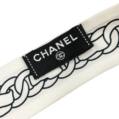 Chanel Hair Accessories Ivory Brown Logo Chain Scarf Hair Band