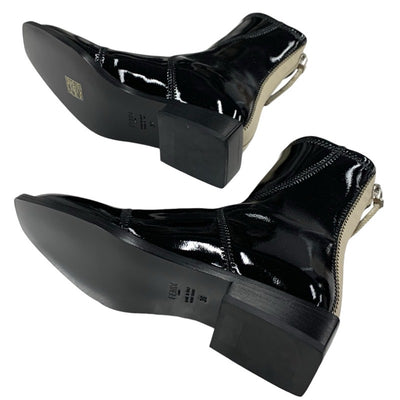 フェンディ FENDI ブーツ ショートブーツ 靴 シューズ パテント ブラック ベージュ 黒 未使用 バックジップ