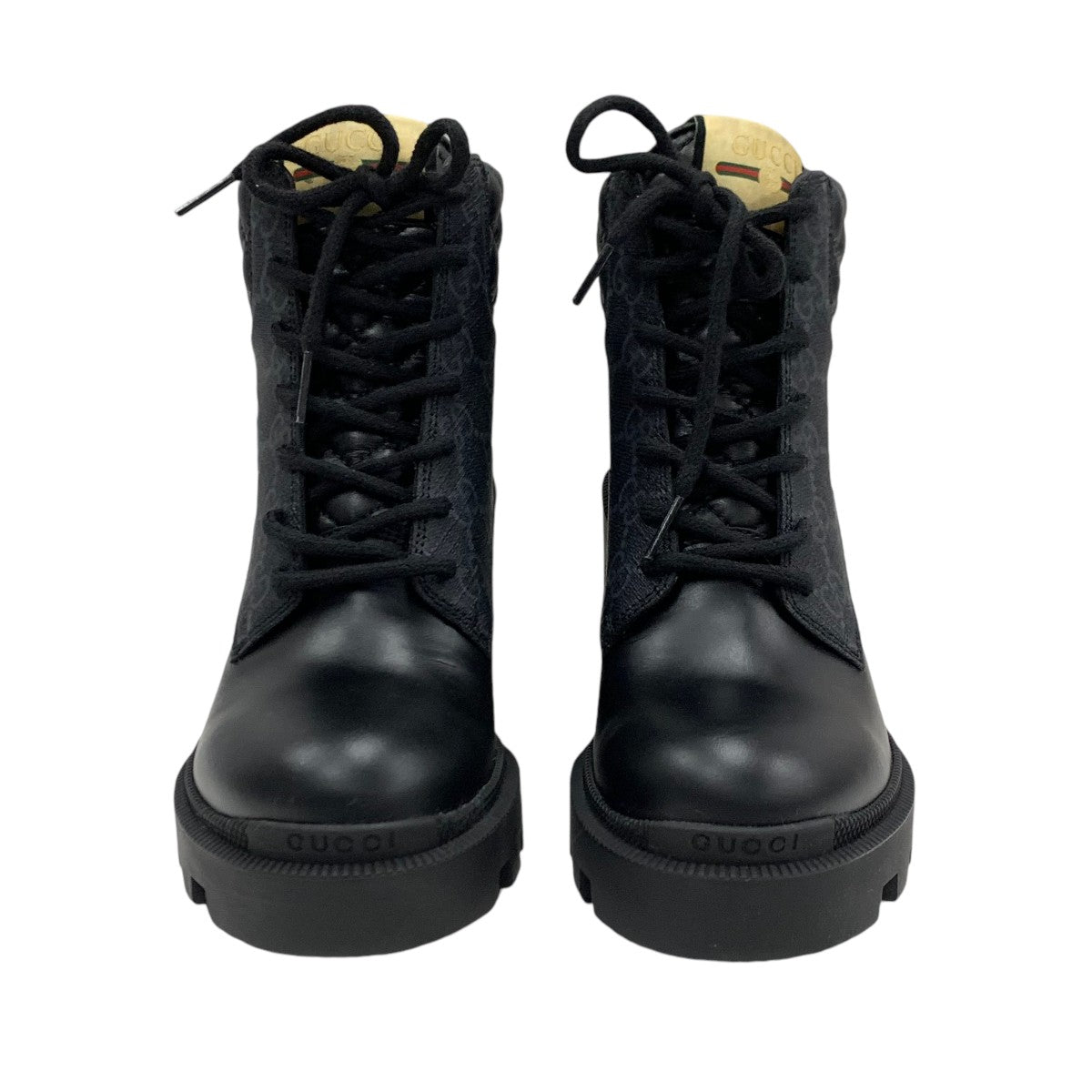 Gucci Boots, Short Boots, Shoes, Leather, Black, GG Supreme, Lace Up