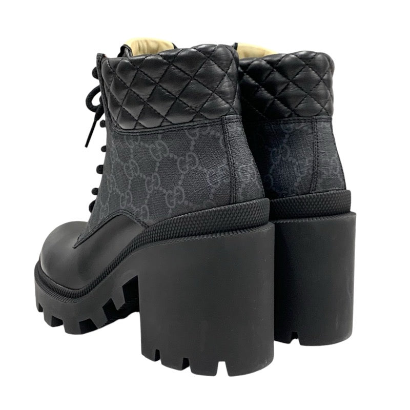 Gucci Boots, Short Boots, Shoes, Leather, Black, GG Supreme, Lace Up