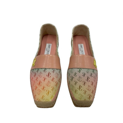 ジミーチュウ JIMMY CHOO フラットシューズ 靴 シューズ キャンバス レザー ピンク系 マルチカラー 未使用 エスパドリーユ ロゴ グラデーション