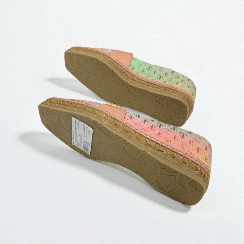 ジミーチュウ JIMMY CHOO フラットシューズ 靴 シューズ キャンバス レザー ピンク系 マルチカラー 未使用 エスパドリーユ ロゴ グラデーション