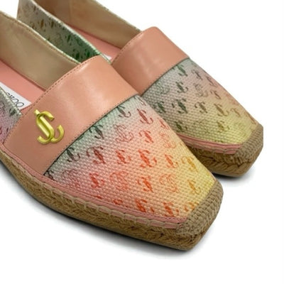 ジミーチュウ JIMMY CHOO フラットシューズ 靴 シューズ キャンバス レザー ピンク系 マルチカラー 未使用 エスパドリーユ ロゴ グラデーション