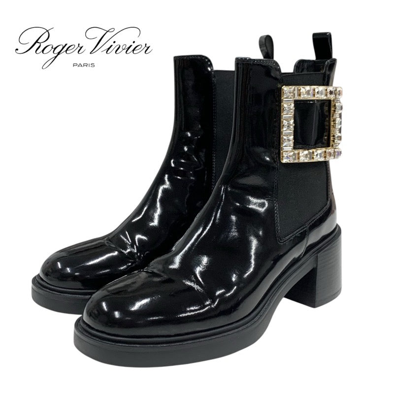 ロジェヴィヴィエ Roger Vivier ヴィヴレンジャー ブーツ ショートブーツ 靴 シューズ レザー ブラック 黒 ストラスバックル ビジュー サイドゴア