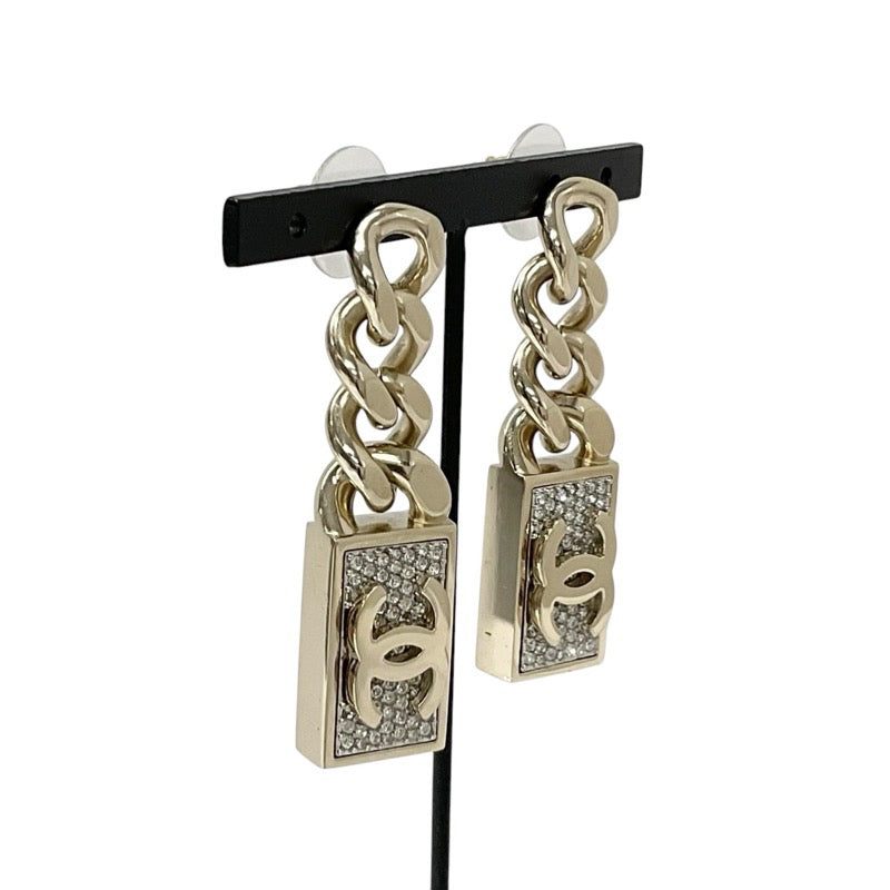 Chanel Earrings Gold Coco Mark Chain Rhinestone