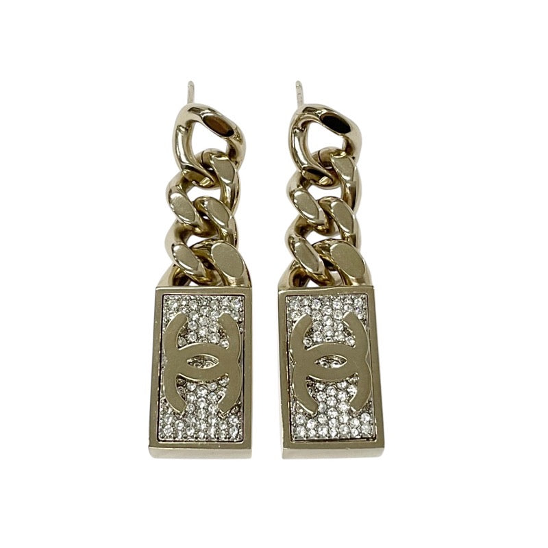 Chanel Earrings Gold Coco Mark Chain Rhinestone