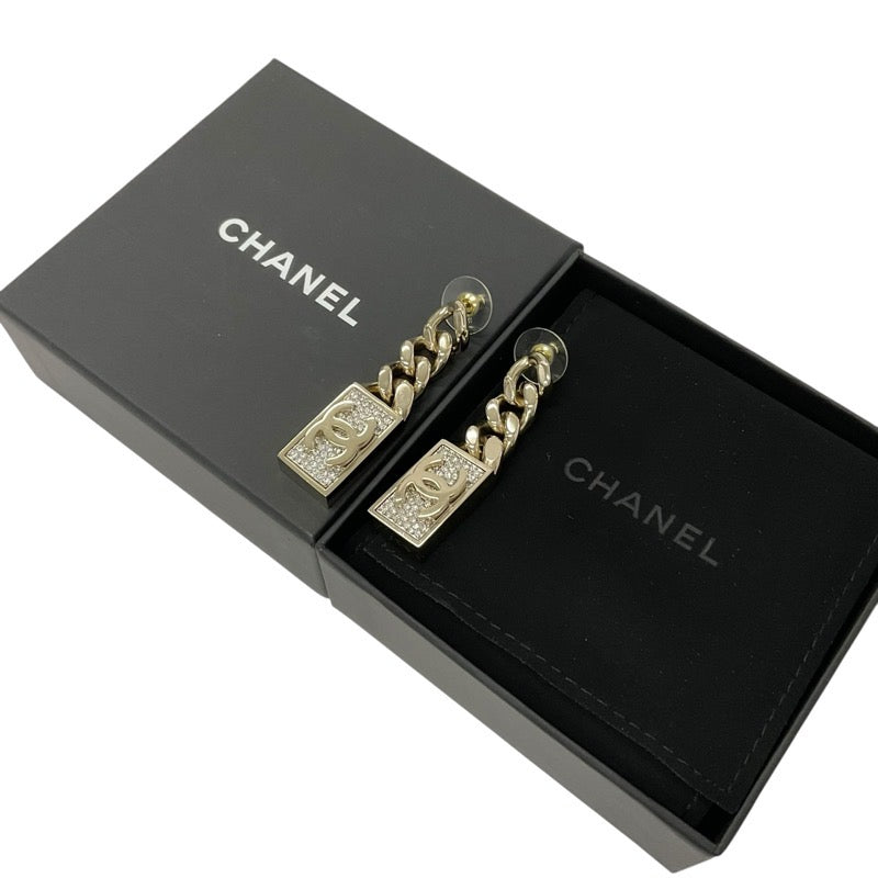 Chanel Earrings Gold Coco Mark Chain Rhinestone