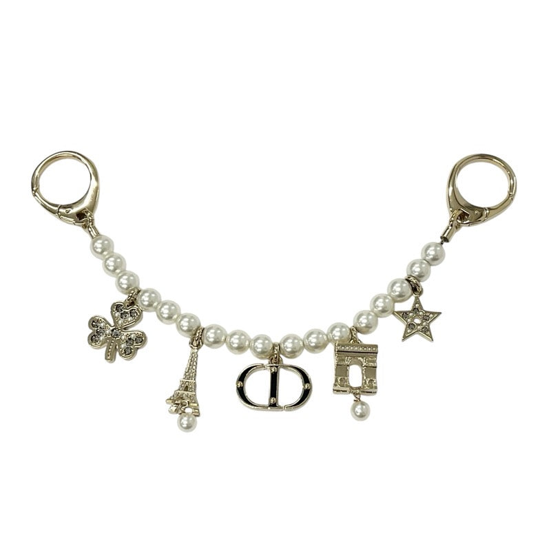 Christian Dior CHRISTIAN DIOR Charm Gold Logo Pearl Rhinestone Clover Star