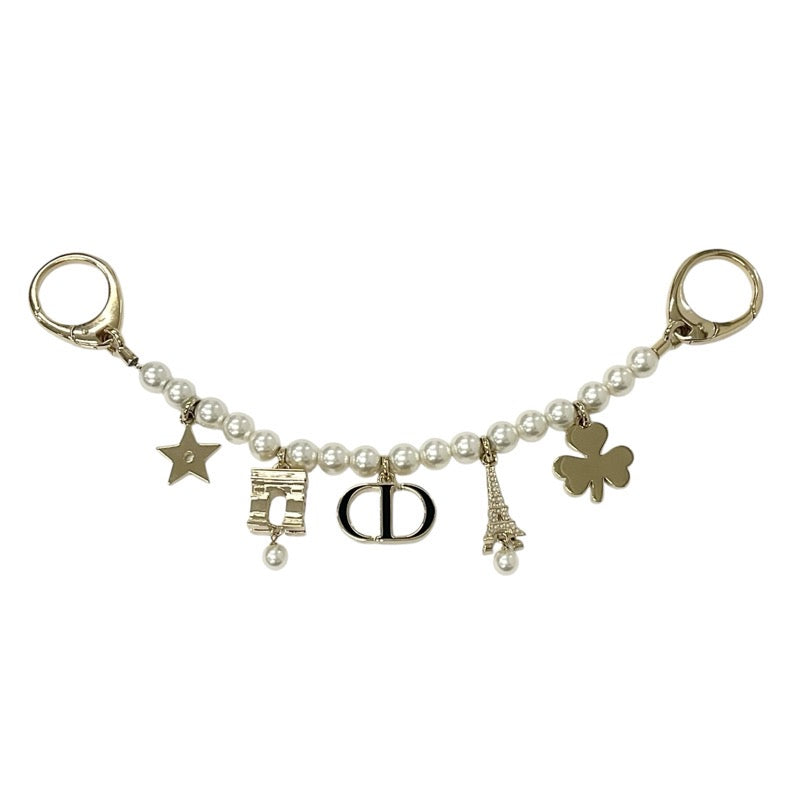 Christian Dior CHRISTIAN DIOR Charm Gold Logo Pearl Rhinestone Clover Star