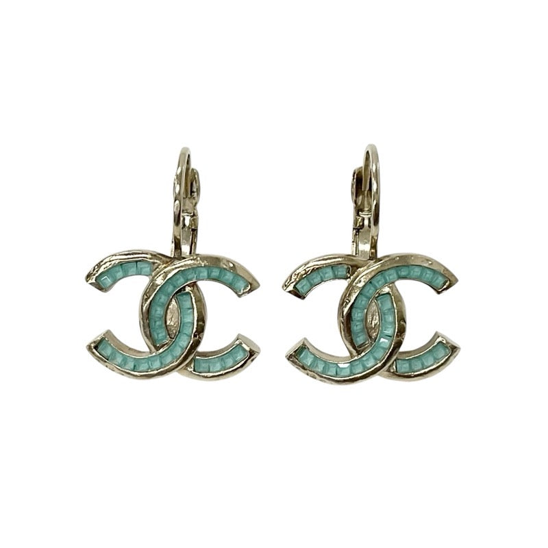 Chanel earrings blue gold coco mark