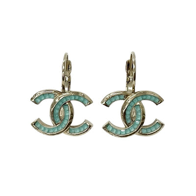 Chanel earrings blue gold coco mark