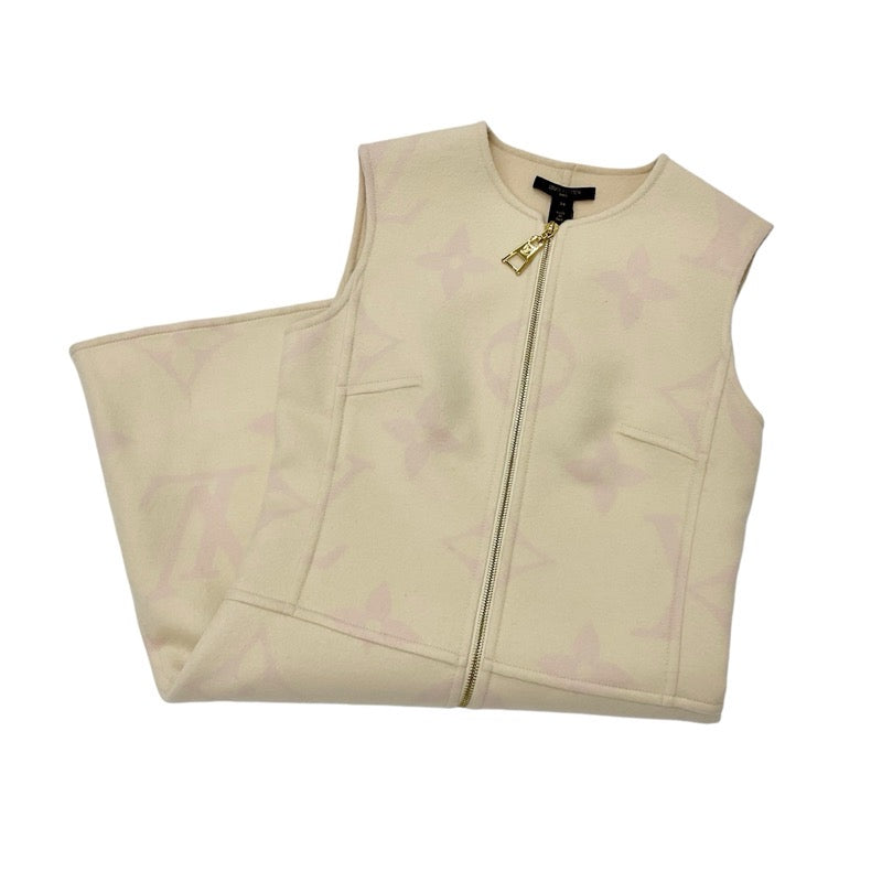 ルイヴィトン LOUIS VUITTON ワンピース ベージュ ピンク 未使用 ジャイアントモノグラム センタージップ ノースリーブ