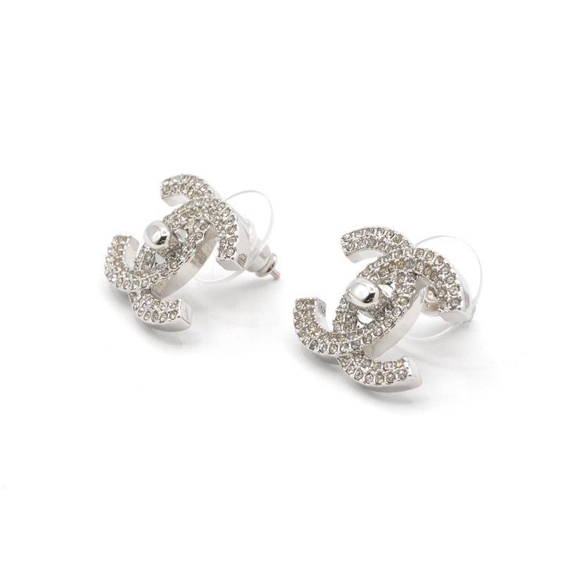 シャネル CHANEL ピアス イヤリング シルバー ココマーク ターンロック ラインストーン