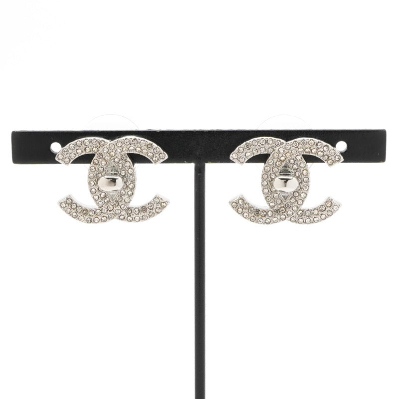 シャネル CHANEL ピアス イヤリング シルバー ココマーク ターンロック ラインストーン