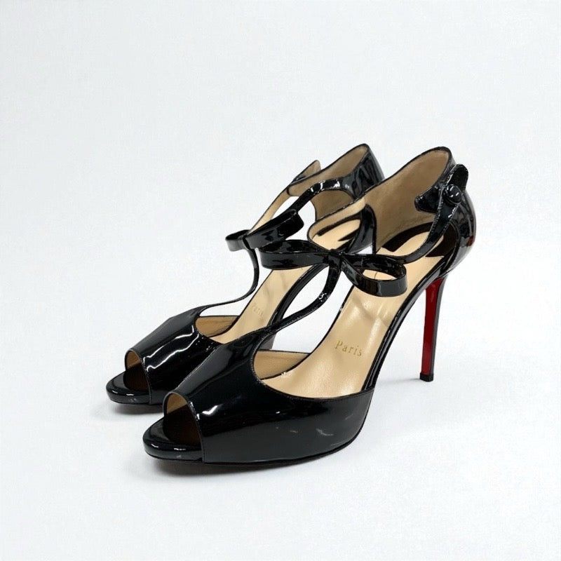 クリスチャンルブタン Christian Louboutin パンプス 靴 シューズ パテント オープントゥ ブラック 黒 未使用 リボン