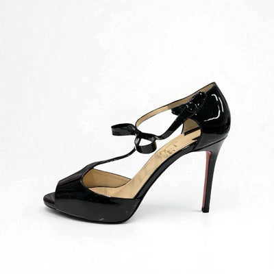 クリスチャンルブタン Christian Louboutin パンプス 靴 シューズ パテント オープントゥ ブラック 黒 未使用 リボン