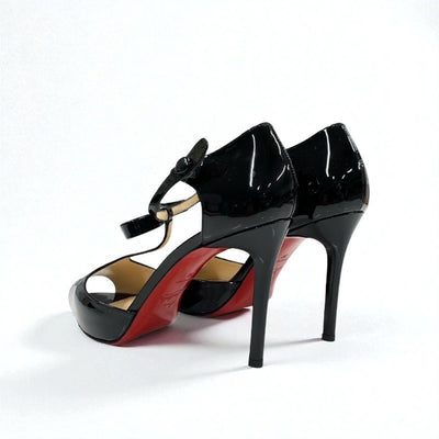 クリスチャンルブタン Christian Louboutin パンプス 靴 シューズ パテント オープントゥ ブラック 黒 未使用 リボン