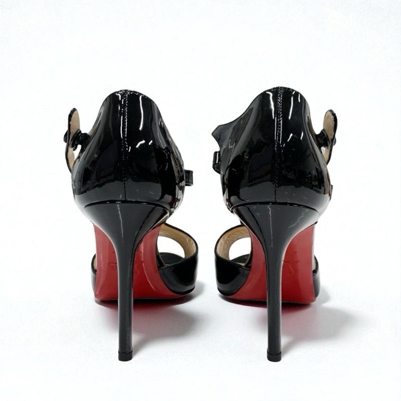 クリスチャンルブタン Christian Louboutin パンプス 靴 シューズ パテント オープントゥ ブラック 黒 未使用 リボン