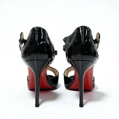クリスチャンルブタン Christian Louboutin パンプス 靴 シューズ パテント オープントゥ ブラック 黒 未使用 リボン