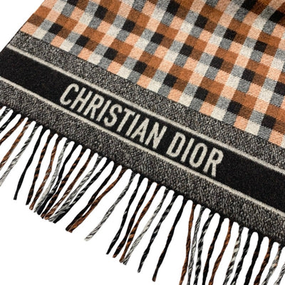 クリスチャンディオール CHRISTIAN DIOR マフラー ウール ブラウン ホワイト ブラック ストール シグネチャー ロゴ チェック