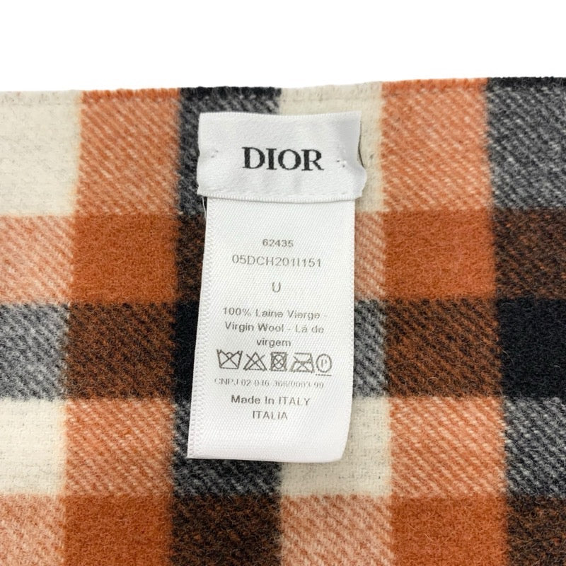 クリスチャンディオール CHRISTIAN DIOR マフラー ウール ブラウン ホワイト ブラック ストール シグネチャー ロゴ チェック