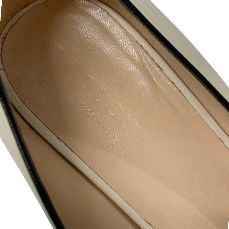 グッチ GUCCI ダブルG パンプス 靴 シューズ レザー アイボリー ゴールド GGマーモント フリンジ