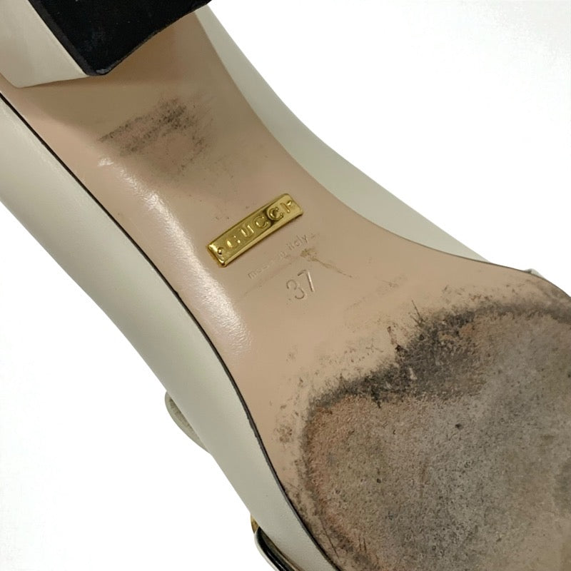 グッチ GUCCI ダブルG パンプス 靴 シューズ レザー アイボリー ゴールド GGマーモント フリンジ