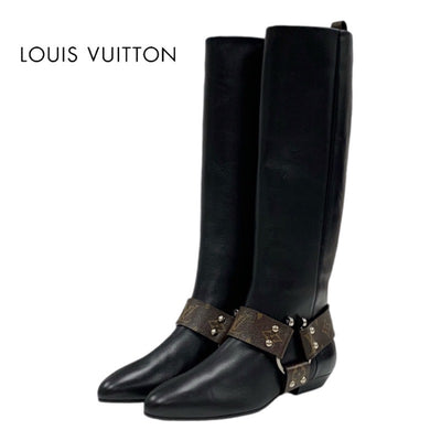 Louis Vuitton LOUIS VUITTON Rhapsody Line Monogram Boots Long Boots Shoes Leather Black Brown Black