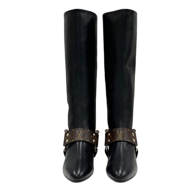 Louis Vuitton LOUIS VUITTON Rhapsody Line Monogram Boots Long Boots Shoes Leather Black Brown Black