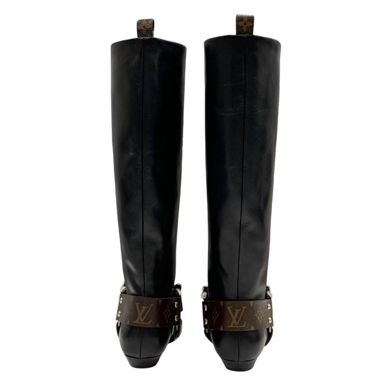 Louis Vuitton LOUIS VUITTON Rhapsody Line Monogram Boots Long Boots Shoes Leather Black Brown Black