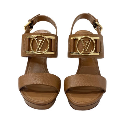 ルイヴィトン LOUIS VUITTON ロックイットライン サンダル 靴 シューズ レザー ブラウン ゴールド LV金具 ストラップ