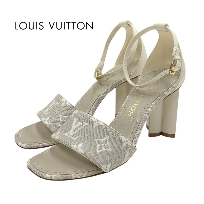 ルイヴィトン LOUIS VUITTON シルエットライン モノグラム サンダル 靴 シューズ キャンバス レザー ライトグレー ホワイト アンクルストラップ