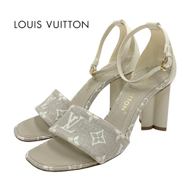 ルイヴィトン LOUIS VUITTON シルエットライン モノグラム サンダル 靴 シューズ キャンバス レザー ライトグレー ホワイト アンクルストラップ
