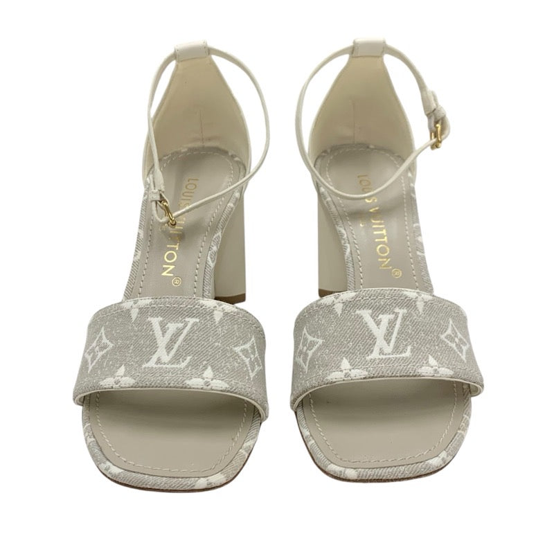 ルイヴィトン LOUIS VUITTON シルエットライン モノグラム サンダル 靴 シューズ キャンバス レザー ライトグレー ホワイト アンクルストラップ