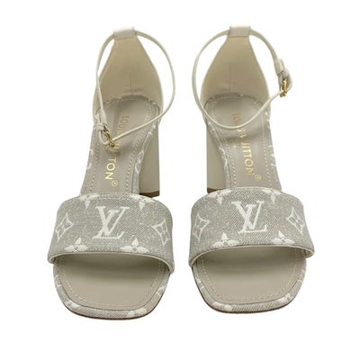 ルイヴィトン LOUIS VUITTON シルエットライン モノグラム サンダル 靴 シューズ キャンバス レザー ライトグレー ホワイト アンクルストラップ