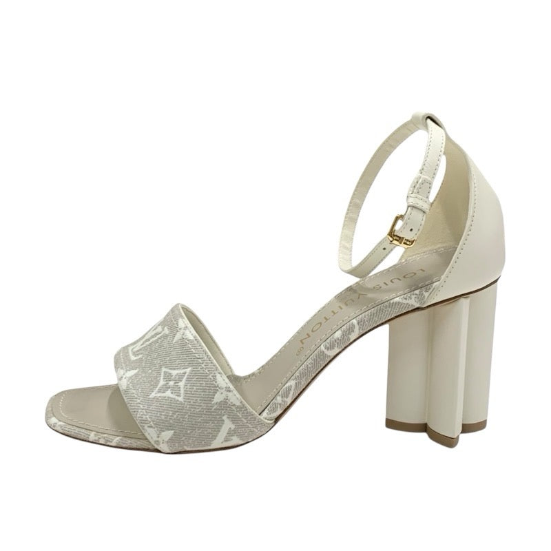 ルイヴィトン LOUIS VUITTON シルエットライン モノグラム サンダル 靴 シューズ キャンバス レザー ライトグレー ホワイト アンクルストラップ