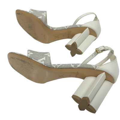 ルイヴィトン LOUIS VUITTON シルエットライン モノグラム サンダル 靴 シューズ キャンバス レザー ライトグレー ホワイト アンクルストラップ