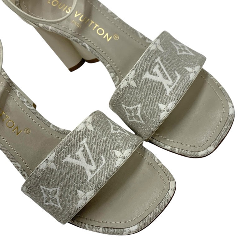 ルイヴィトン LOUIS VUITTON シルエットライン モノグラム サンダル 靴 シューズ キャンバス レザー ライトグレー ホワイト アンクルストラップ