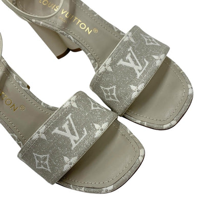 ルイヴィトン LOUIS VUITTON シルエットライン モノグラム サンダル 靴 シューズ キャンバス レザー ライトグレー ホワイト アンクルストラップ