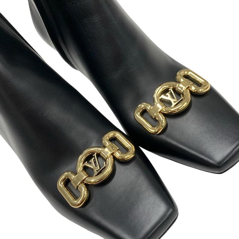 ルイヴィトン LOUIS VUITTON ロータリーライン ブーツ ショートブーツ 靴 シューズ レザー ブラック 黒 ゴールド ロゴ金具 アンクルブーツ