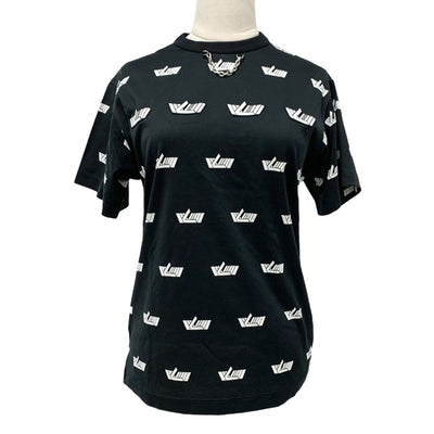 ルイヴィトン LOUIS VUITTON LVヴィテス トップス コットン ブラック ホワイト ワッペン Ｔシャツ シルバーチェーン