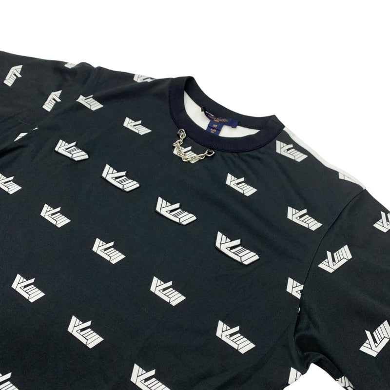 ルイヴィトン LOUIS VUITTON LVヴィテス トップス コットン ブラック ホワイト ワッペン Ｔシャツ シルバーチェーン