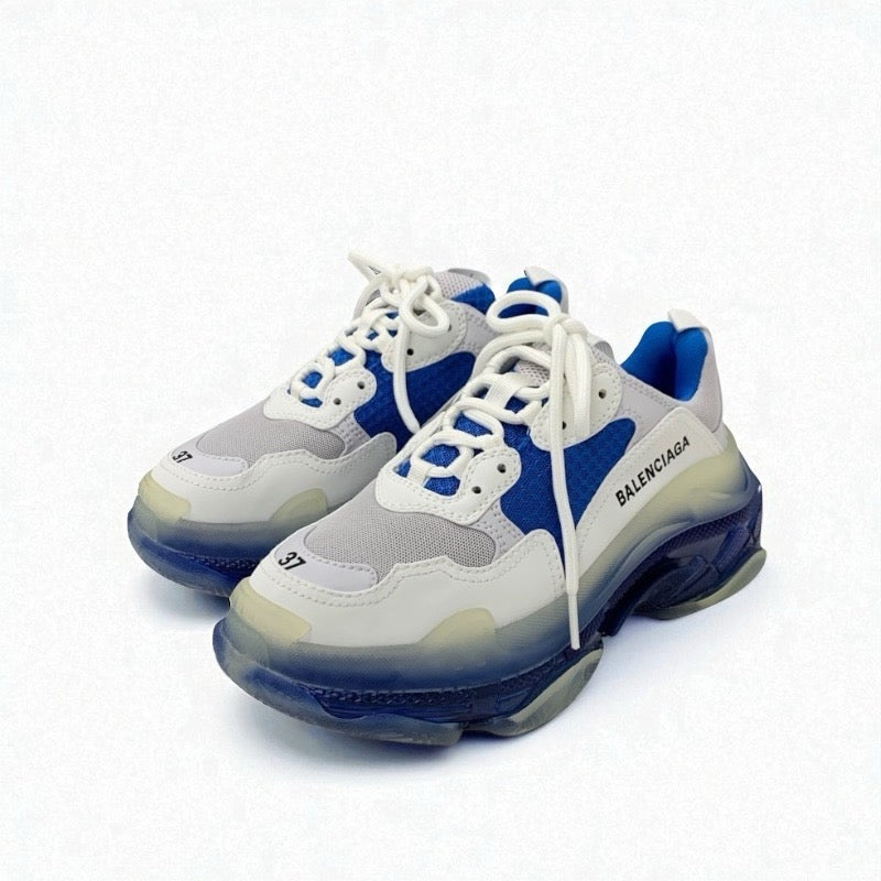 バレンシアガ BALENCIAGA トリプルS スニーカー 靴 シューズ レザー ホワイト ブルー 未使用 ロゴ メッシュ