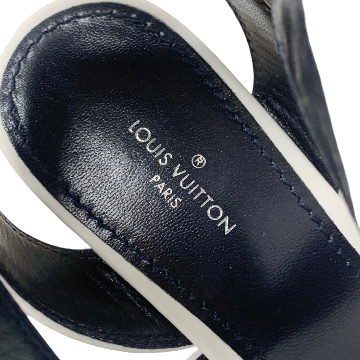 ルイヴィトン LOUIS VUITTON バウンダリ―ライン サンダル 靴 シューズ レザー ホワイト ネイビー 白 ロゴ ウェッジソール アンクルストラップ