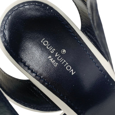 ルイヴィトン LOUIS VUITTON バウンダリ―ライン サンダル 靴 シューズ レザー ホワイト ネイビー 白 ロゴ ウェッジソール アンクルストラップ