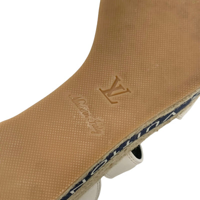 ルイヴィトン LOUIS VUITTON バウンダリ―ライン サンダル 靴 シューズ レザー ホワイト ネイビー 白 ロゴ ウェッジソール アンクルストラップ