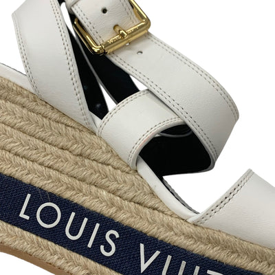 ルイヴィトン LOUIS VUITTON バウンダリ―ライン サンダル 靴 シューズ レザー ホワイト ネイビー 白 ロゴ ウェッジソール アンクルストラップ